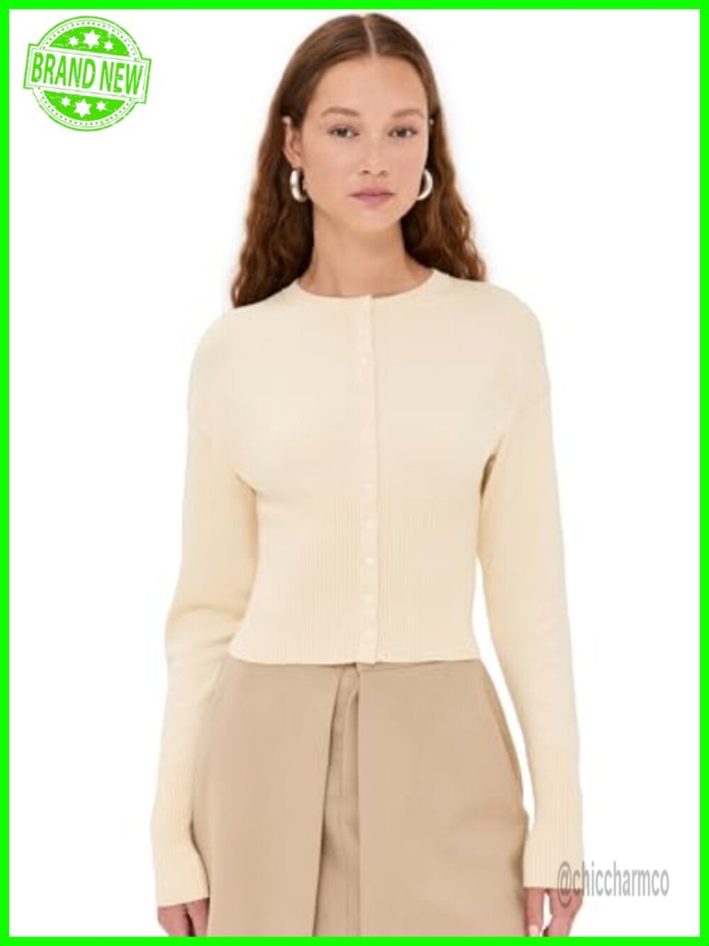 Mid-Weight Knit Cardigan with Snap Cuffs and Ribbed Trim